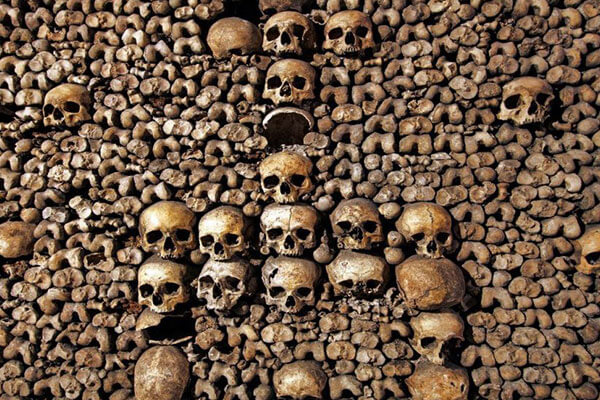 6 million skeletons in The Catacombs of Paris, France