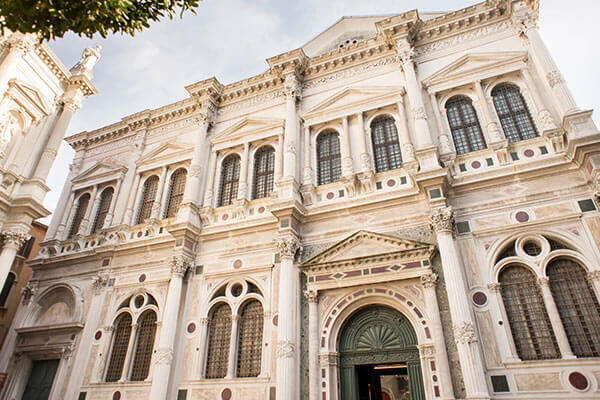 The exterior of the Great School of San Rocco in Venice