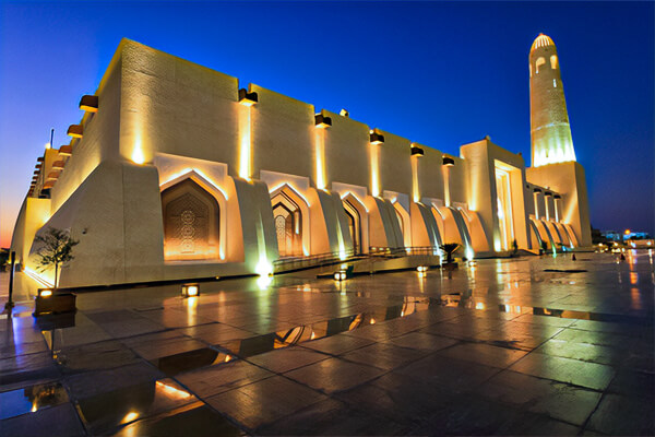 The exterior architecture of the Doha Grand Mosque