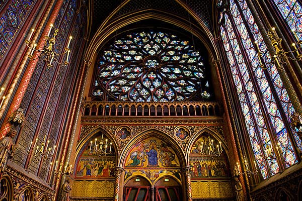 Interior design of Sainte-Chapelle church in Paris